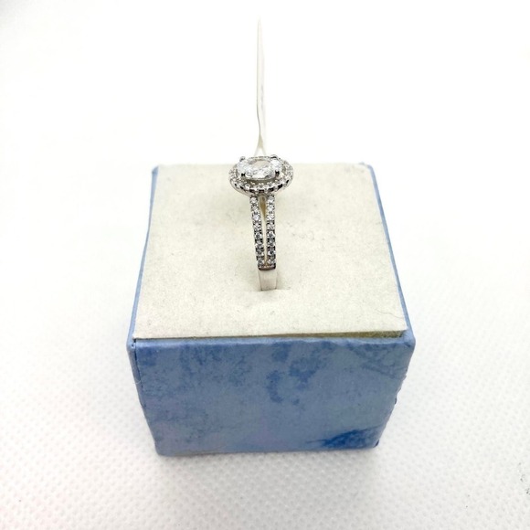 Size 8 925 Split Shank CZ Oval Cut Halo Ring - Picture 3 of 12